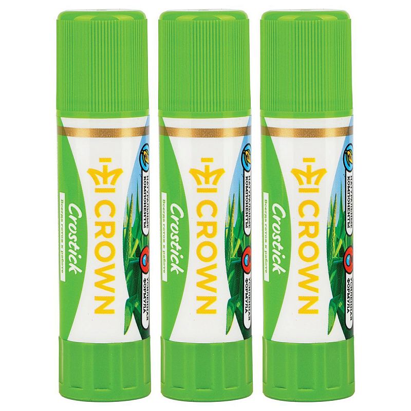 УЦЕНКА - Клей-карандаш Crown "Expert", 08г, 3 шт., пакет с европодвесом (осн 364826)