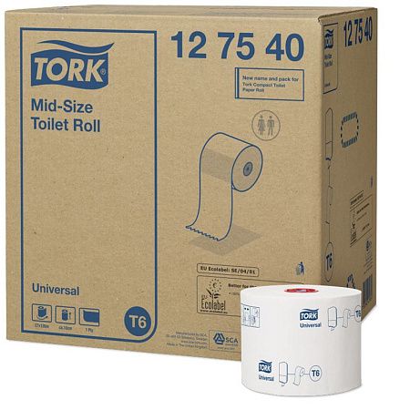 Бумага туалетная Tork "Universal"(T6) 1 слойн., Mid-size рулон, 135м/рул., мягкая, белая 
