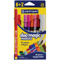 Фломастеры меняющие цвет Centropen "Duo Magic", 08цв.+2, 10шт., 24цв., картон, европодвес