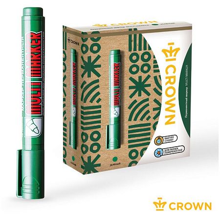 Маркер перманентный Crown "Multi Marker" зеленый, пулевидный, 3мм 