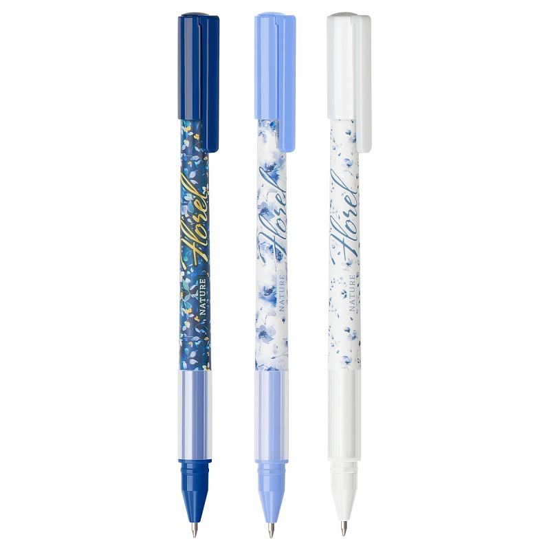 Ручка шариковая MESHU "Flowers" синяя, 0,7мм, грип, корпус ассорти 