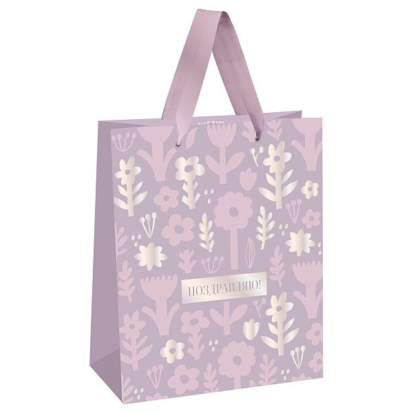 Пакет подарочный 18*23*10см MESHU "Delicate flowers", фольга, матовая ламинация
