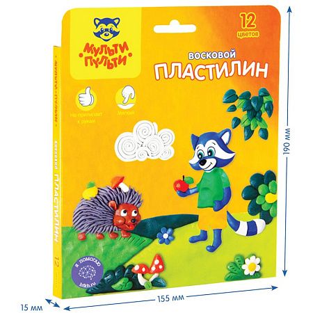 Пластилин Мульти-Пульти "Енот в лесу", 12 цветов, 180г, восковой, со стеком, картон, европодвес
