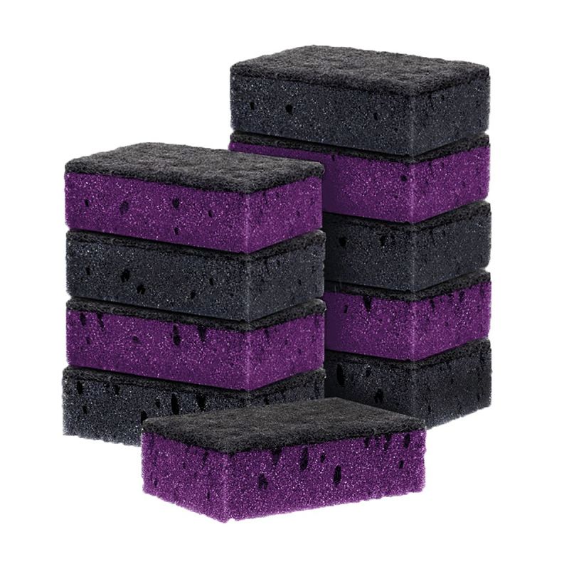 Губки для посуды OfficeClean, Premium, крупнопористый поролон с абразивным слоем, фиолетовые/черные, 9*6*4см, 10шт