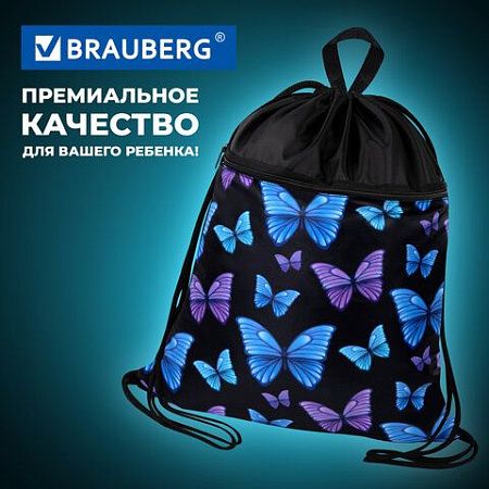 Мешок для обуви BRAUBERG БОЛЬШОЙ, с ручкой, карман на молнии, сетка, 49х41 см, "Fly aways", 272402 