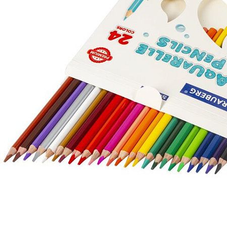 Карандаши цветные акварельные BRAUBERG PREMIUM AQUARELLE, 24 цвета, грифель мягкий 4 мм, 181673