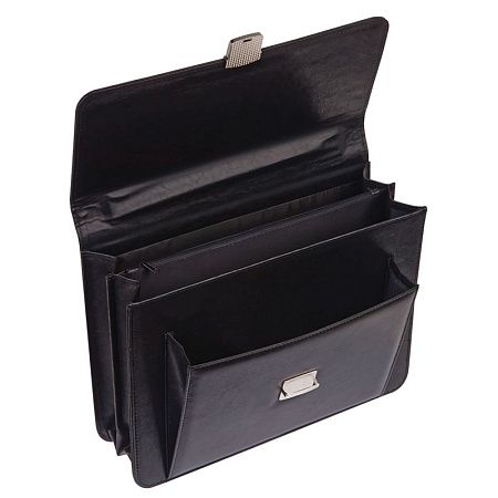 Портфель OfficeSpace "Irida", кожзам, черный, 2 отделения, метал. замок 