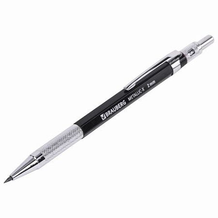 Карандаш механический цанговый 2 мм, HB, BRAUBERG "METALLIC X-20", металлические детали, 181976 