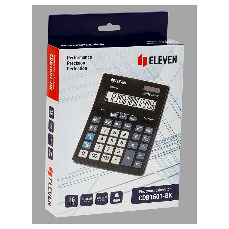 Калькулятор настольный Eleven Business Line CDB1601-BK, 16 разрядов, двойное питание, 155*205*35мм, черный