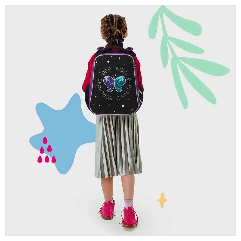 Ранец Berlingo Expert "Shining butterfly" 37*28*16см, 2 отделения, 2 кармана, анатомическая спинка 