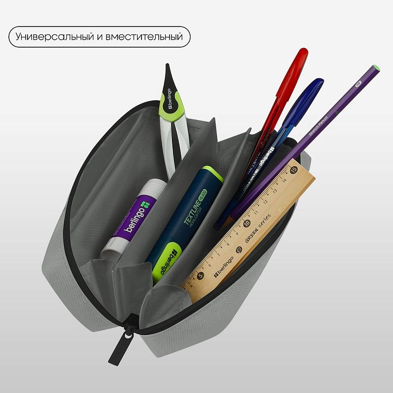 Пенал мягкий 1 отделение, 205*60*65 Berlingo "Grey", полиэстер 