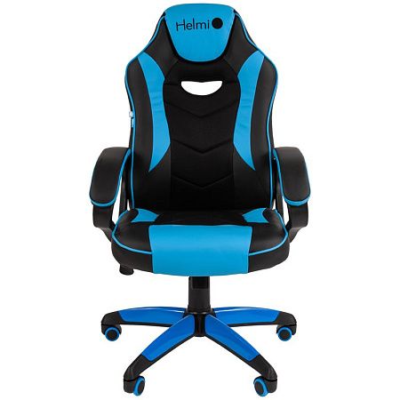 Кресло игровое Helmi HL-S16 "Pilot", экокожа, черная/синяя, механизм качания