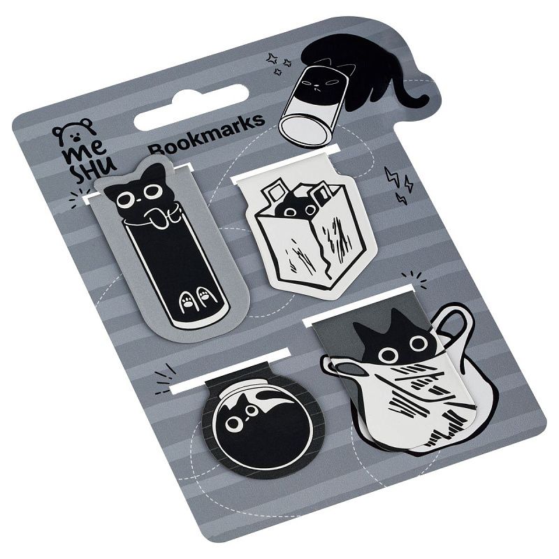 Закладки магнитные для книг, 4шт., MESHU "Meow Sy", соф-тач 