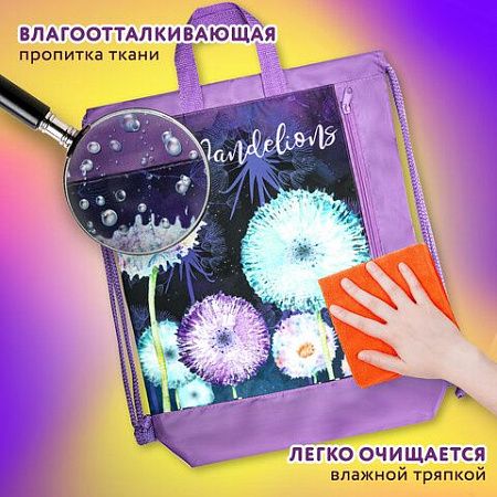 Мешок для обуви ЮНЛАНДИЯ с ручками, боковой карман на молнии, 46х36 см, "Flowers", 271065 