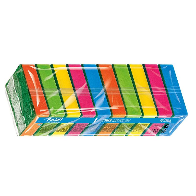 Губки для посуды Paclan "Professional", поролон с абразивным слоем, 8*5*2,5см, 10шт.