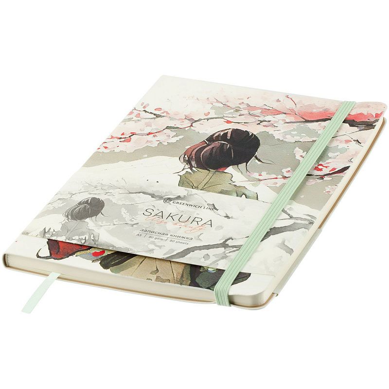 Записная книжка А5 80л. ЛАЙТ, кожзам, Greenwich Line "Sakura. Wise beauty", с резинкой, тиснение фольгой, блок в линию