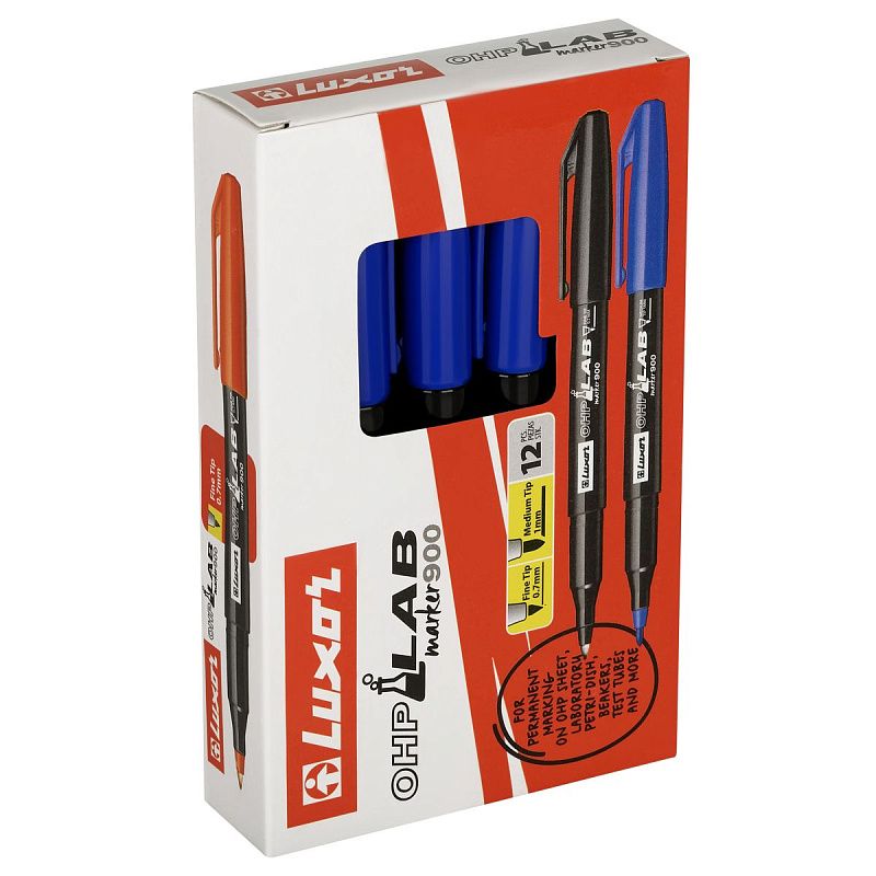 Маркер перманентный лабораторный  Luxor "OHP 910" синий, пулевидный, 0,7мм 