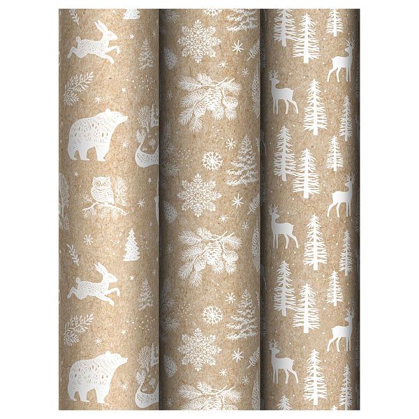 Упаковочная бумага глянц. 70*100см, MESHU "Winter forest", 70г/м2, ассорти 3 дизайна
