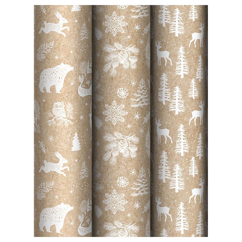 Упаковочная бумага глянц. 70*100см, MESHU "Winter forest", 70г/м2, ассорти 3 дизайна