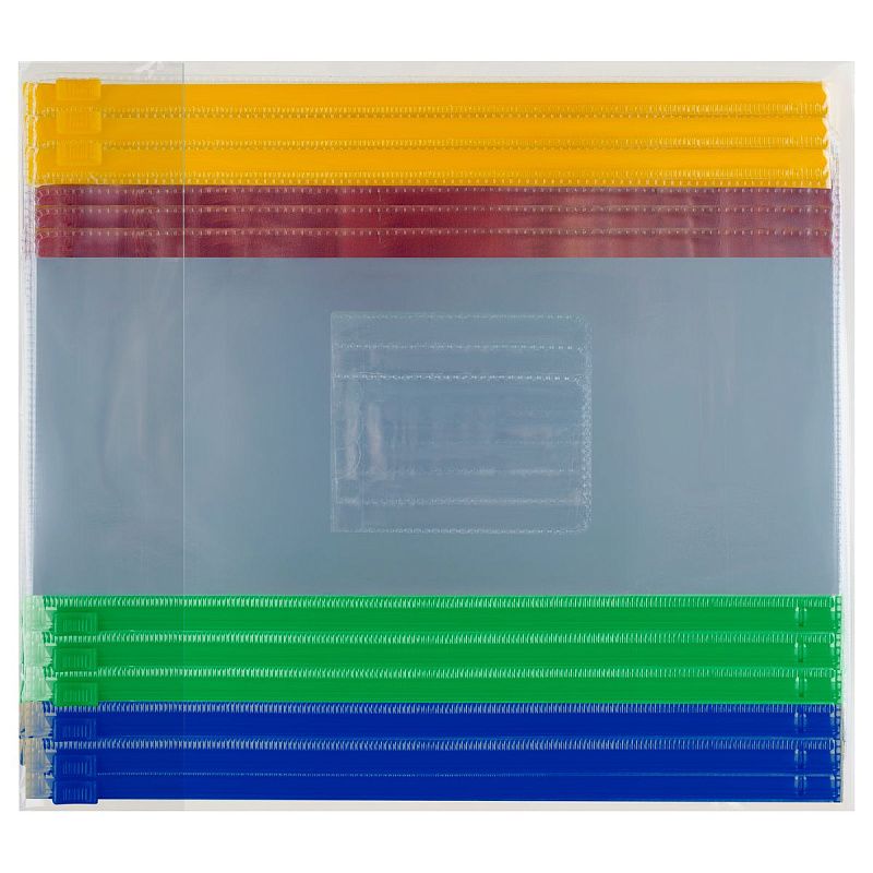 Папка-конверт на zip-молнии СТАММ В6, ПВХ, 120мкм, прозрачная, цветная молния, карман, ассорти 