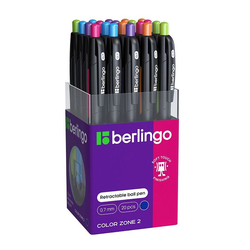 Ручка шариковая автоматическая Berlingo "Color Zone 2" синяя, 0,7мм, корпус ассорти