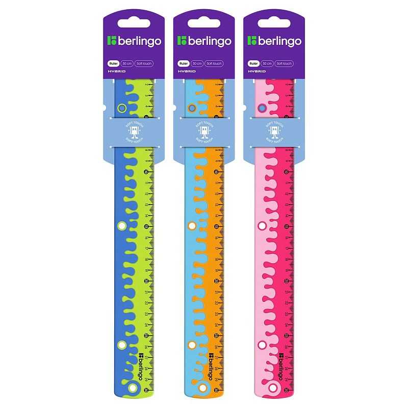 Линейка 30см Berlingo "Hybrid", пластиковая, нескользящая, ассорти, европодвес 