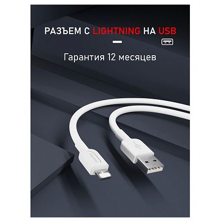 Кабель Smartbuy S01, USB - Lightning, для Apple, 2,4A output, 1м, белый