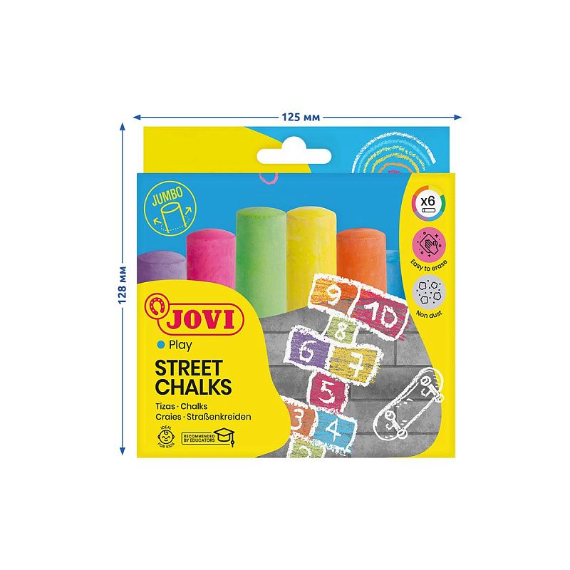 Набор цветных мелков асфальтовых JOVI, 6шт., 6цв., круглый, картонная коробка 