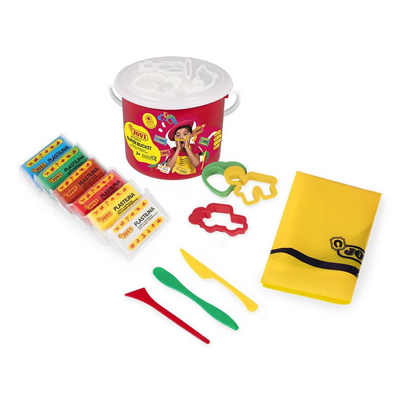 Пластилин JOVI, 06 цветов, 300г, растительный, формочки, стеки, клеенка, в ведре