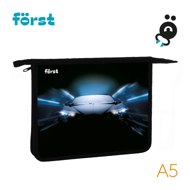 Папка для тетрадей 1 отделение, А5 Först "Car", 240*205*40мм, пластик, на молнии 