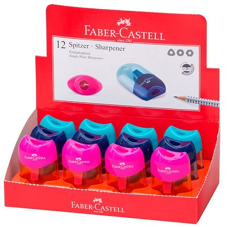Точилка пластиковая Faber-Castell 1 отверстие, контейнер, ассорти (тренд цвета) 