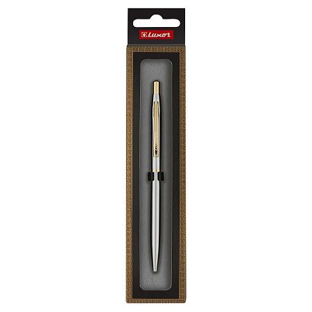 Ручка шариковая Luxor "Sterling" синяя, 1,0мм, корпус хром/золото, кнопочный механизм, футляр 