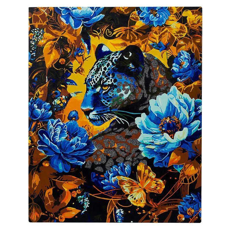 Картина по номерам на холсте с глиттером ТРИ СОВЫ "Пантера", 40*50, с акриловыми красками и кистями