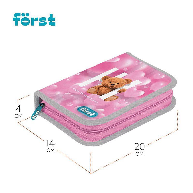 Пенал 1 отделение, 200*140*40 Först "Hi, Bear!", дополнительная откидная секция, полиэстер 