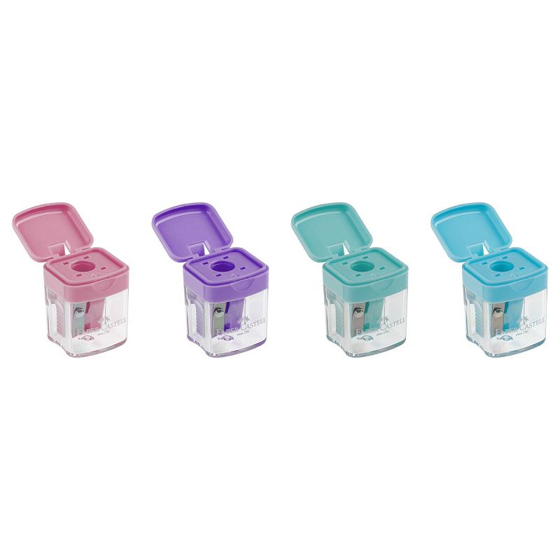 Точилка пластиковая Faber-Castell Mini box,1 отверстие, контейнер, ассорти, пастельные цвета 
