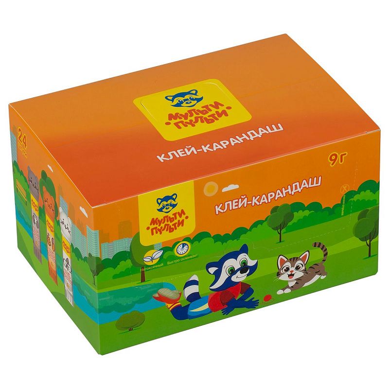 Клей-карандаш Мульти-Пульти "Котики", 09г, фигурный колпачок, ПВП, дисплей бокс, ассорти