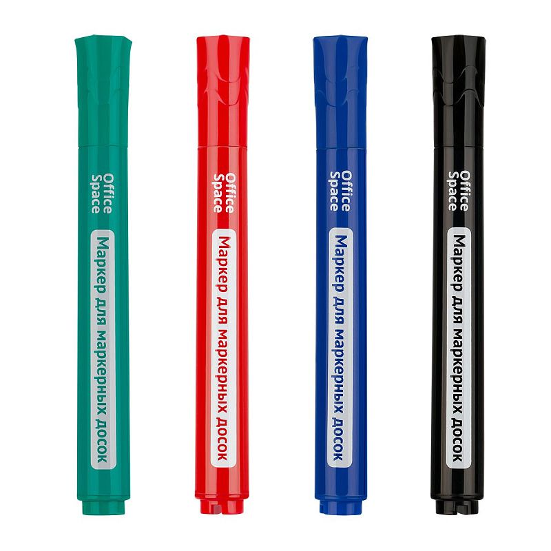 Набор маркеров для белых досок OfficeSpace "Bullet" 04цв., пулевидный, 2,5мм, чехол с европодвесом 