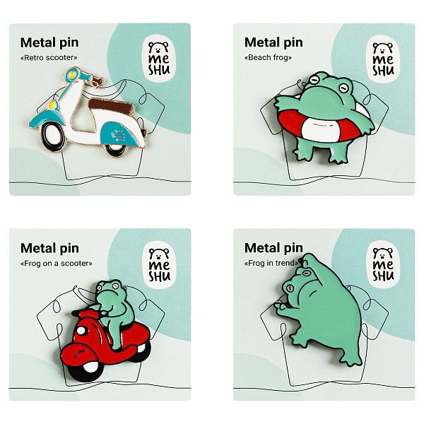 Набор металлических значков MESHU "Frog in trend", эмаль, 4шт