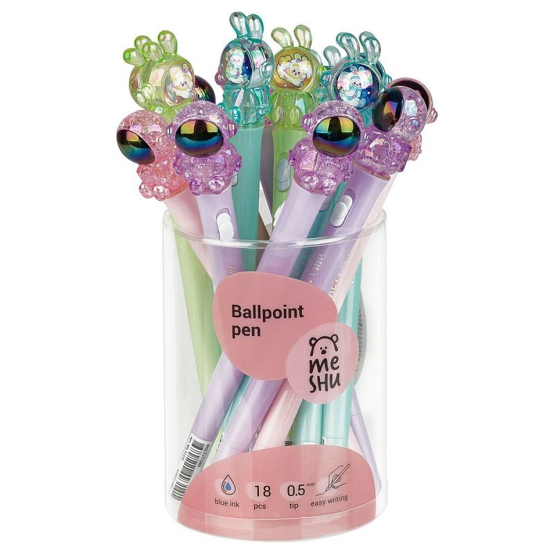 Ручка шариковая MESHU "Spaceheroes", светящаяся, синяя, 0,5мм, корпус ассорти 