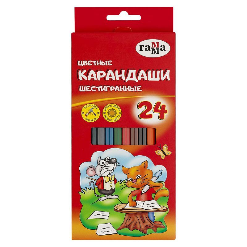 Карандаши цветные ГАММА "Мультики", 24 цв., шестигранные