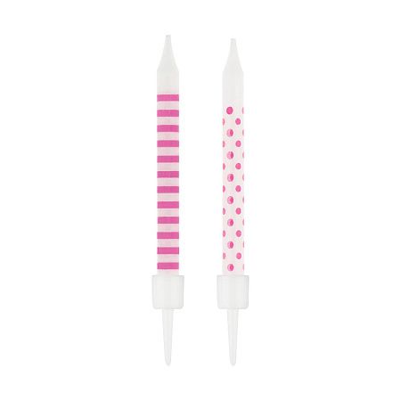 Свечи для торта с держателями MESHU "Pink pattern", ассорти, 6см, 12шт