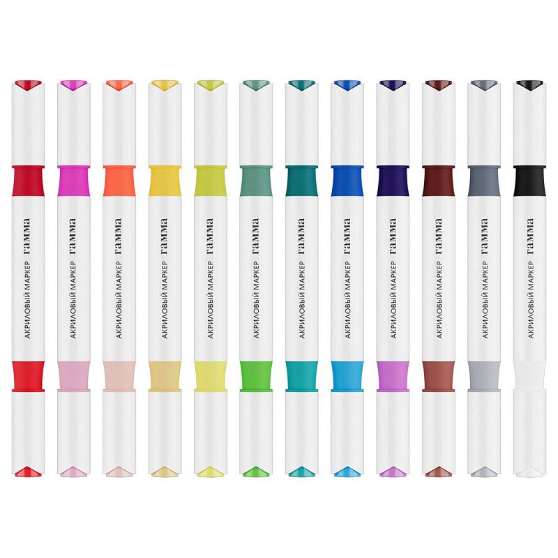 Маркеры акриловые Гамма "Классические", двухцветные, 12шт., 24 цв., пластик.бокс