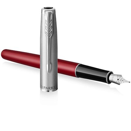 Ручка перьевая Parker "Sonnet Sand Blasted Metal&Red Lacquer" черная, 0,8мм, подарочная упаковка 