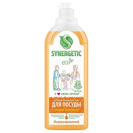 Средство для мытья посуды, фруктов, игрушек Synergetic "Сочный апельсин", антибакт, с дозатором, 1л 