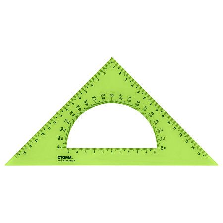 Треугольник 45°, 16см СТАММ, пластиковый, с транспортиром, прозрачный, неоновые цвета, ассорти 