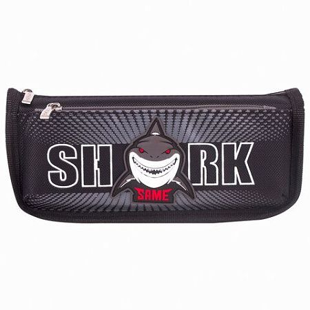Пенал ЮНЛАНДИЯ, 2 отделения, полиэстер, "Shark", черный, 21х6х9 см, 270271 