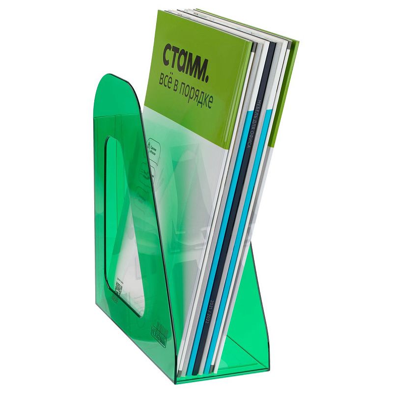 Лоток для бумаг вертикальный СТАММ "Фаворит", тонированный зеленый, ширина 90мм