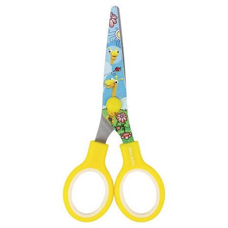 Ножницы BRAUBERG "Kid Series", 130 мм, жёлтые, с цветной печатью "Жирафы", закругленные, 232269 
