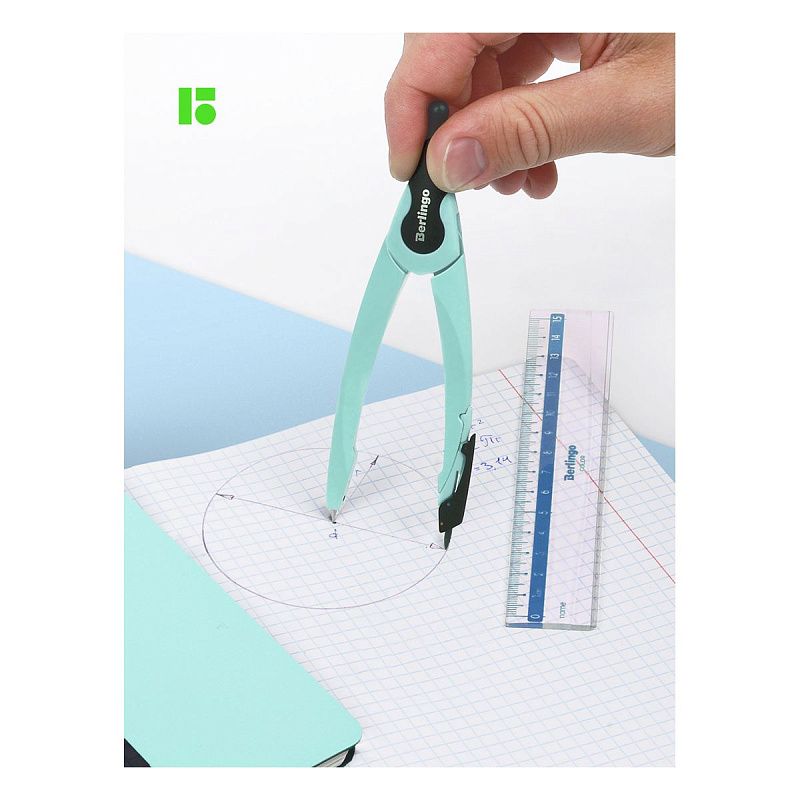 Готовальня Berlingo "Instinct", 2 предмета, циркуль 135мм, мятный, пластиковый футляр 