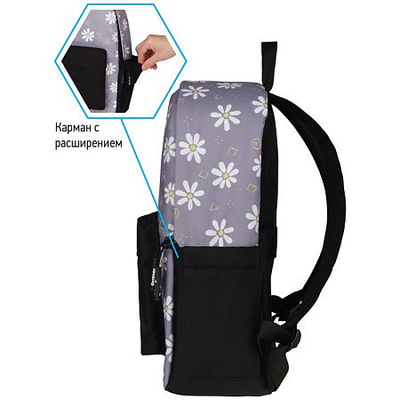 Рюкзак Berlingo Casual "Chamomile black" 39,5*27*13см, 1 отделение, 3 кармана, уплотненная спинка 